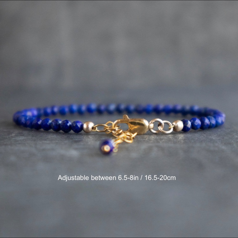 Lapis Lazuli Gemstone Bracelet 3mm Micro Faceted Bead Natural Genuine Blue Lapis - Picture 2 of 3